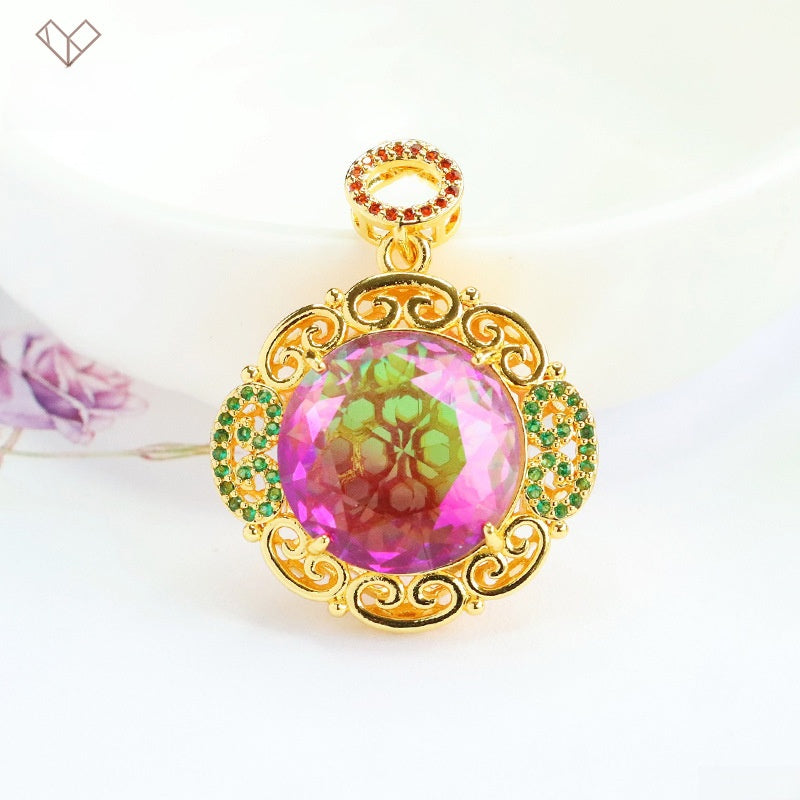 Geometric Glass Pendant With Glass Inlay In Purple, Perfect For Autumn Wear