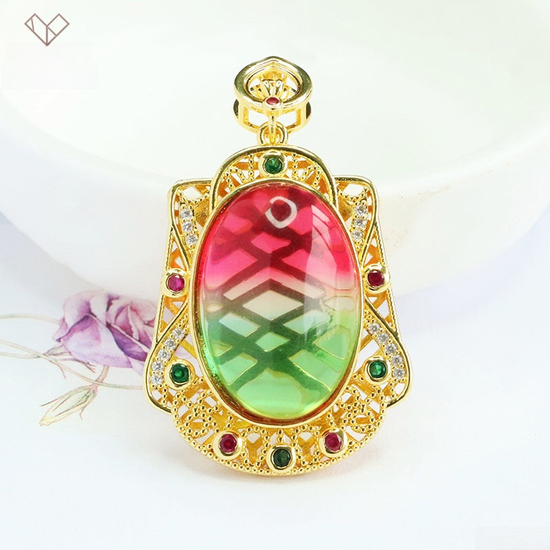 Geometric Glass Pendant With Glass Inlay In Purple, Perfect For Autumn Wear