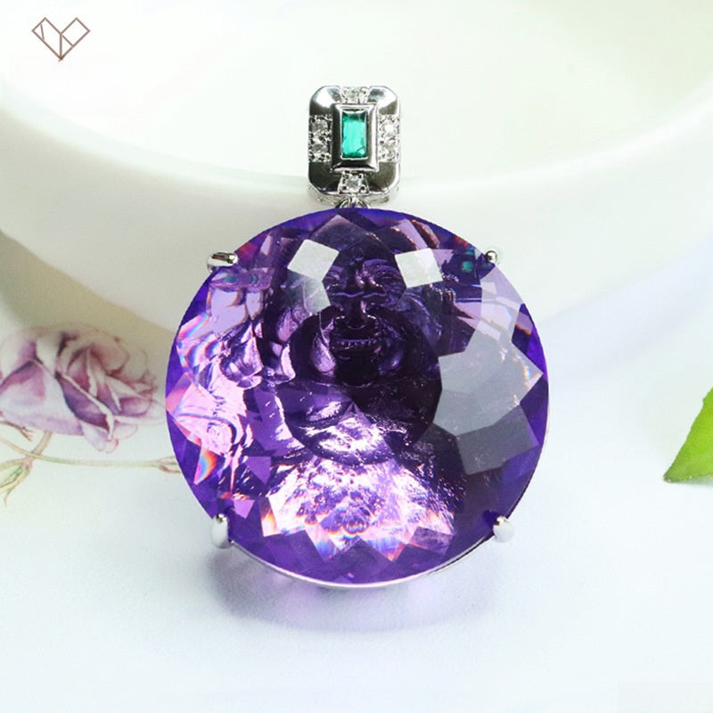 Geometric Glass Pendant With Glass Inlay In Purple, Perfect For Autumn Wear