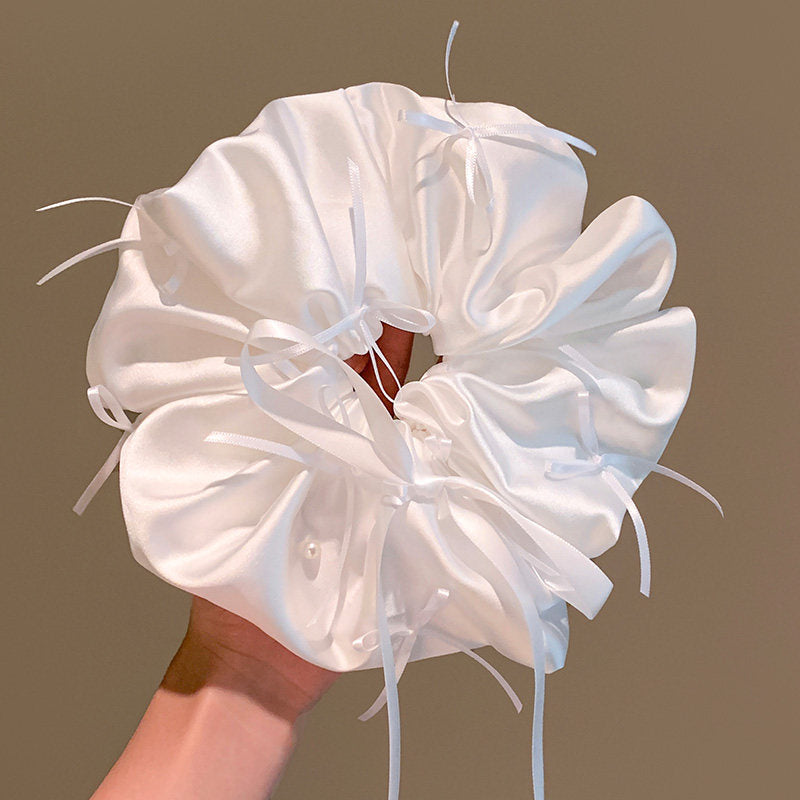 French Style Bow Tie Hair Tie For Women In White Satin, Perfect For  Spring And Summer