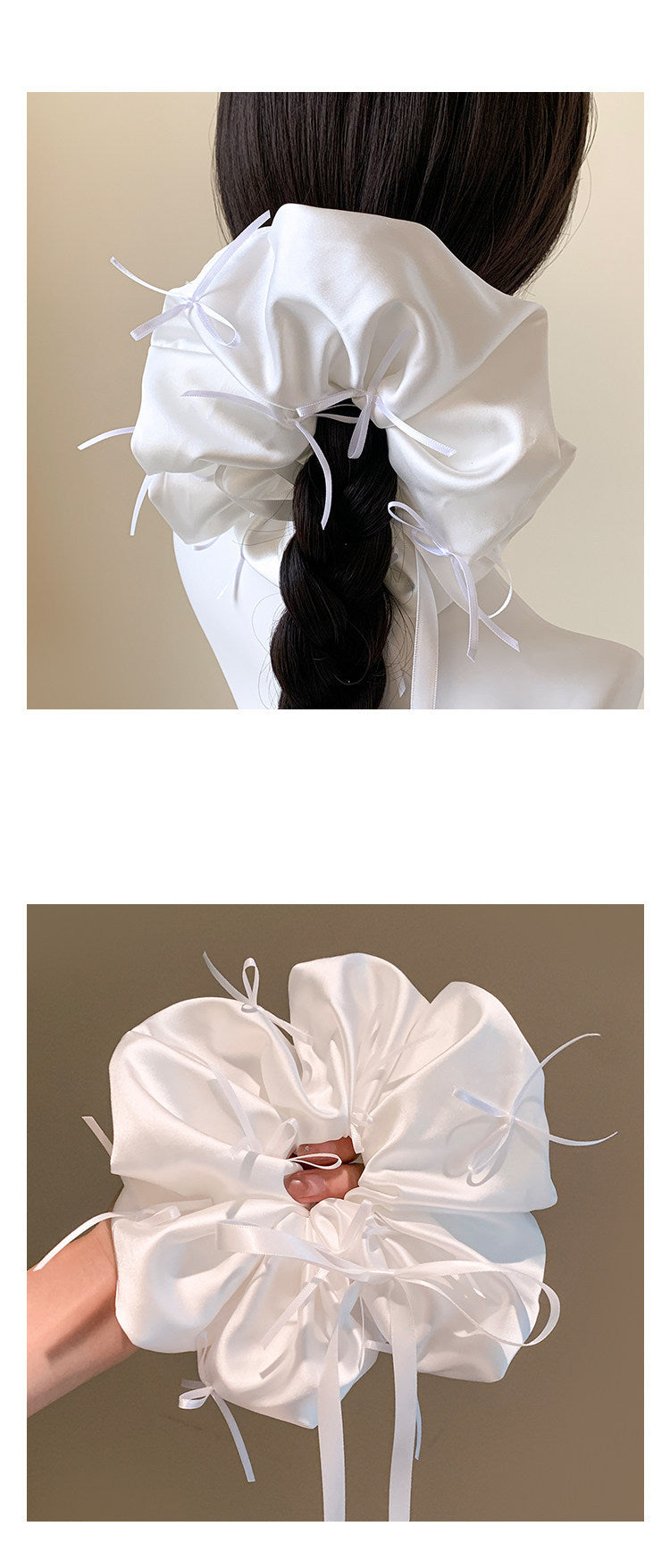 French Style Bow Tie Hair Tie For Women In White Satin, Perfect For  Spring And Summer