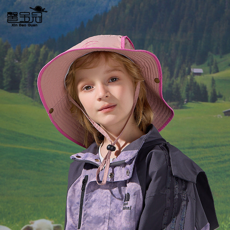 Boy's Commute Bucket Hat In Natural Pink Nylon, Summer Hat For Kids