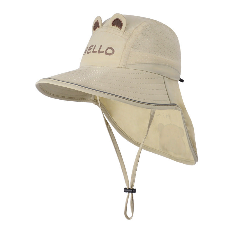 Children's Unisex Cartoon Style Bucket Hat In Khaki, Made Of Durable Nylon