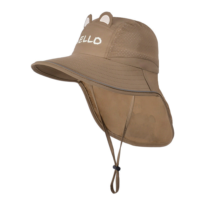 Children's Unisex Cartoon Style Bucket Hat In Khaki, Made Of Durable Nylon