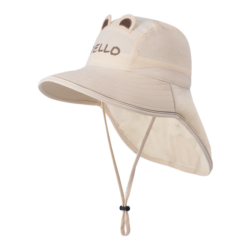 Children's Unisex Cartoon Style Bucket Hat In Khaki, Made Of Durable Nylon