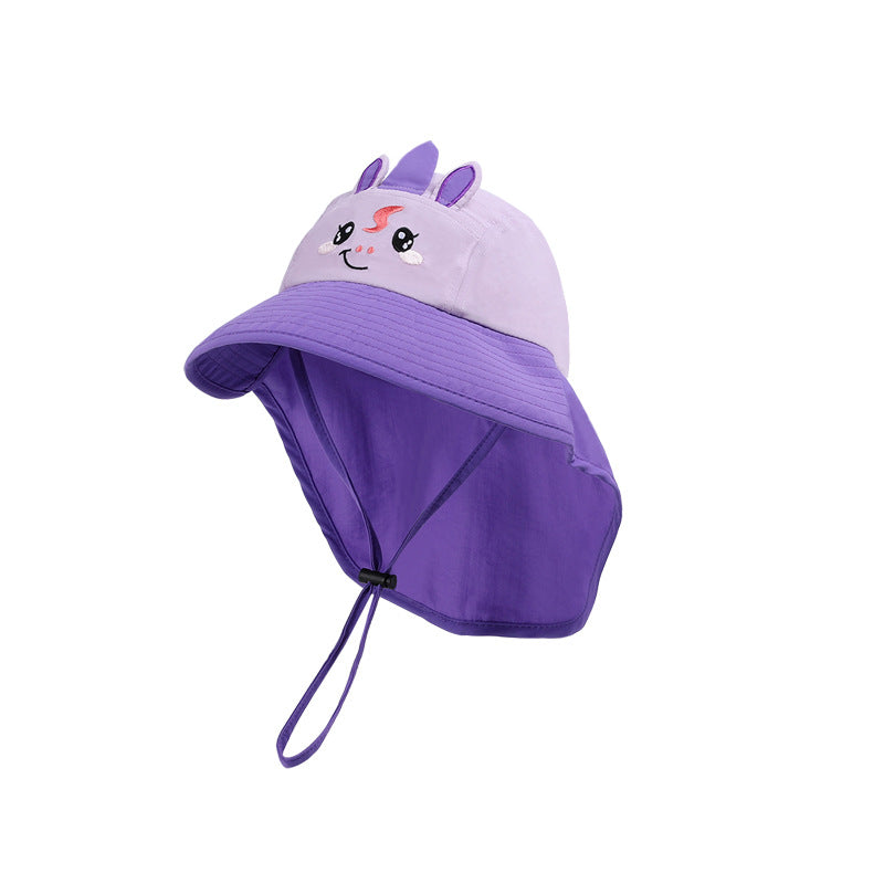 Cute Cartoon Children Unisex Bucket Hat In White Nylon, Stylish And Comfortable Kids Hat