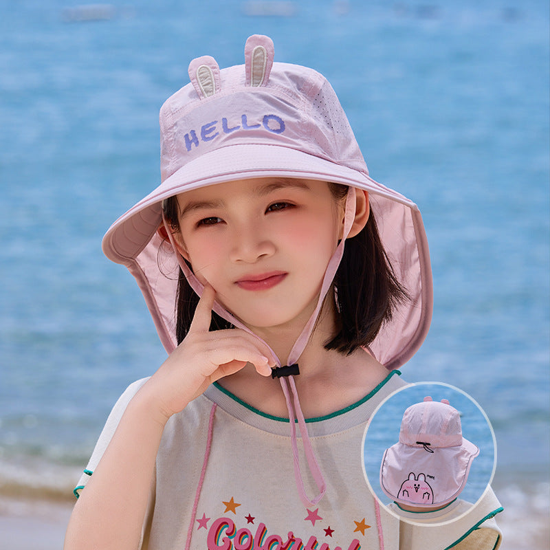 Children's Unisex Cartoon Style Bucket Hat In Khaki Nylon, Comfortable And Durable Kids Hat