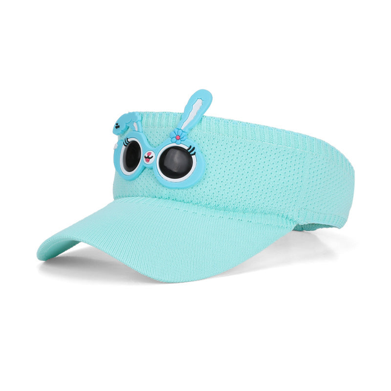 Cute Cartoon Children Unisex Sun Visor Hat In Green Featuring Knitted Polyester Fabric