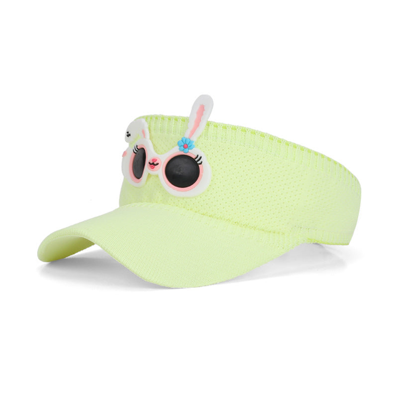 Cute Cartoon Children Unisex Sun Visor Hat In Green Featuring Knitted Polyester Fabric