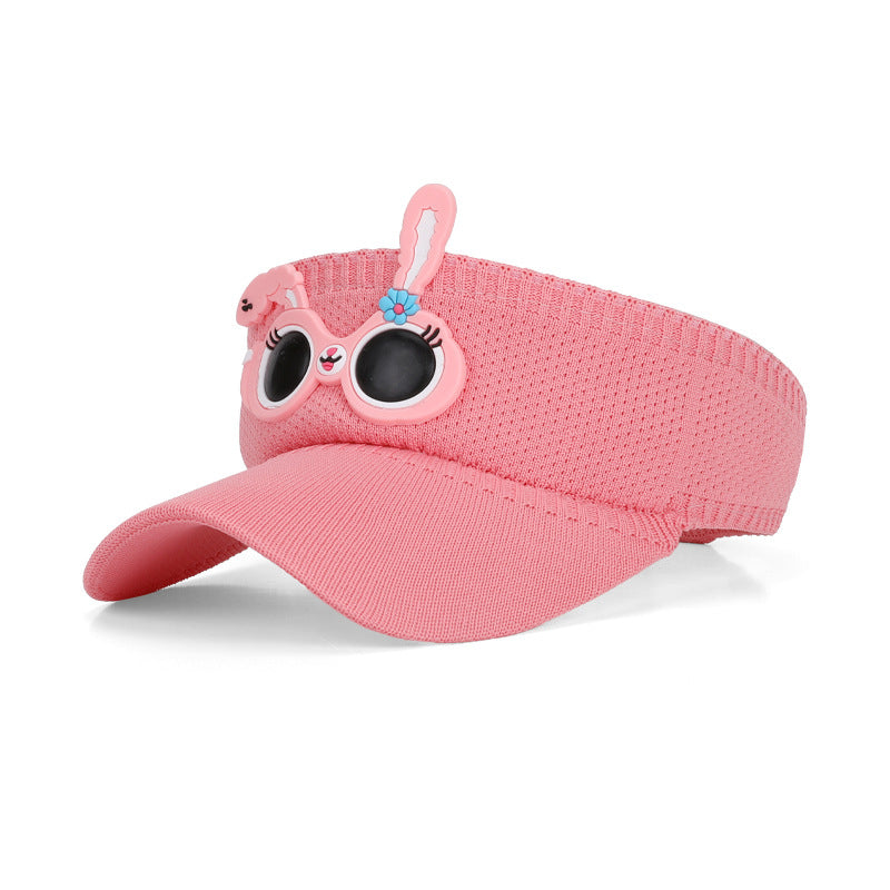 Cute Cartoon Children Unisex Sun Visor Hat In Green Featuring Knitted Polyester Fabric