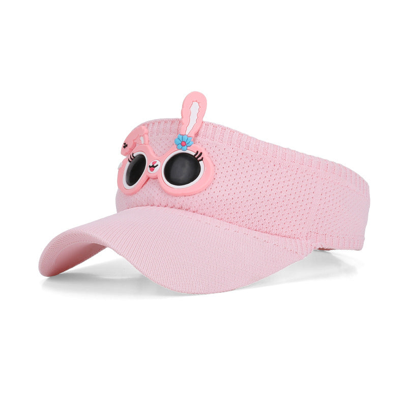 Cute Cartoon Children Unisex Sun Visor Hat In Green Featuring Knitted Polyester Fabric