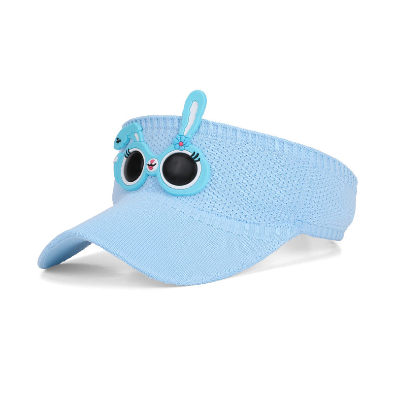 Cute Cartoon Children Unisex Sun Visor Hat In Green Featuring Knitted Polyester Fabric