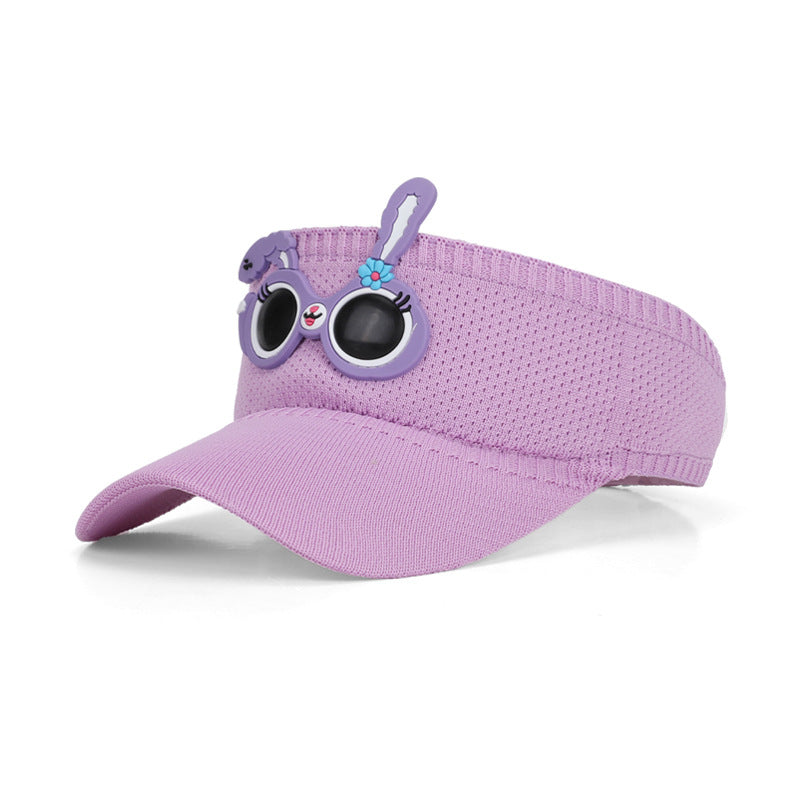 Cute Cartoon Children Unisex Sun Visor Hat In Green Featuring Knitted Polyester Fabric