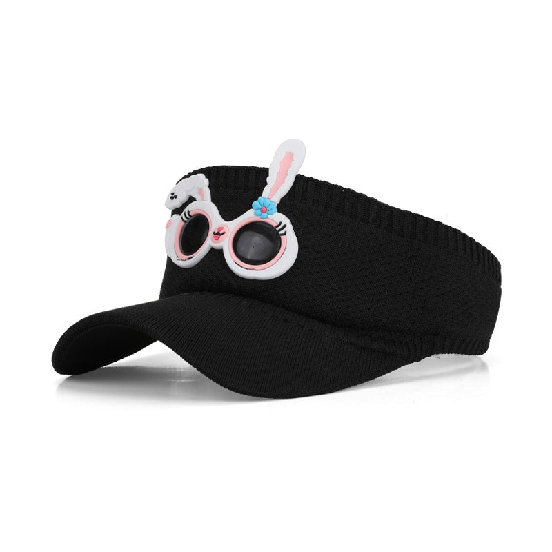 Cute Cartoon Children Unisex Sun Visor Hat In Green Featuring Knitted Polyester Fabric