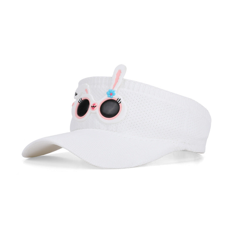 Cute Cartoon Children Unisex Sun Visor Hat In Green Featuring Knitted Polyester Fabric