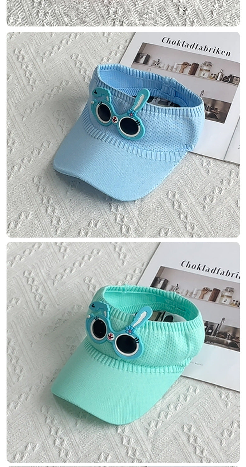 Cute Cartoon Children Unisex Sun Visor Hat In Green Featuring Knitted Polyester Fabric