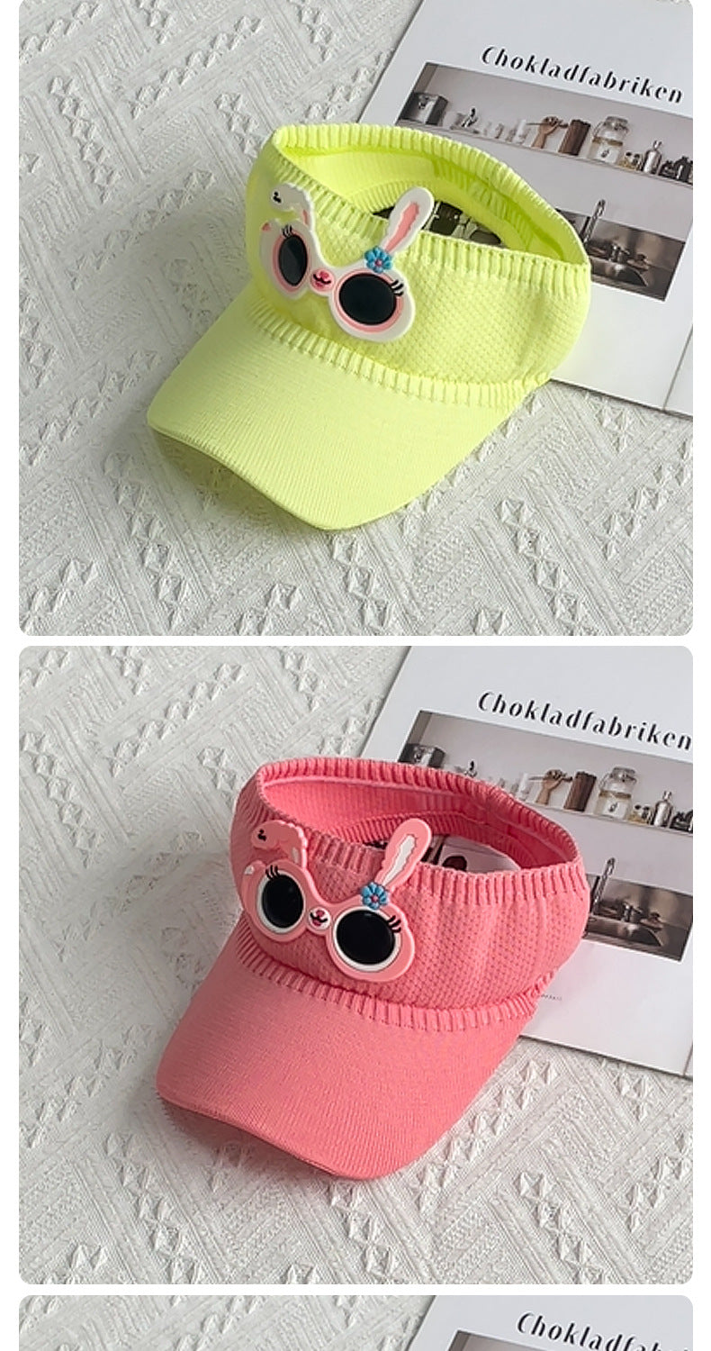 Cute Cartoon Children Unisex Sun Visor Hat In Green Featuring Knitted Polyester Fabric