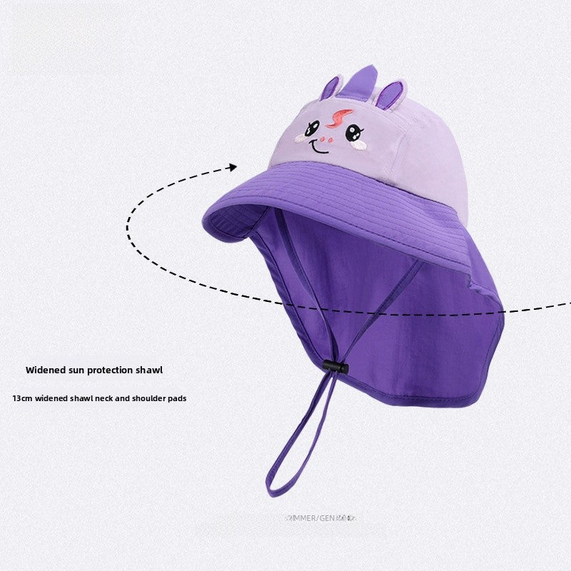 Cute Cartoon Children Unisex Bucket Hat In White Nylon, Stylish And Comfortable Kids Hat