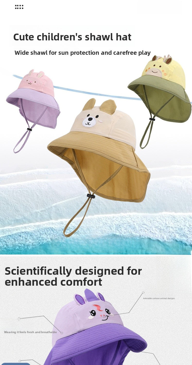Cute Cartoon Children Unisex Bucket Hat In White Nylon, Stylish And Comfortable Kids Hat