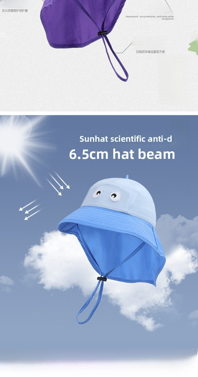 Cute Cartoon Children Unisex Bucket Hat In White Nylon, Stylish And Comfortable Kids Hat