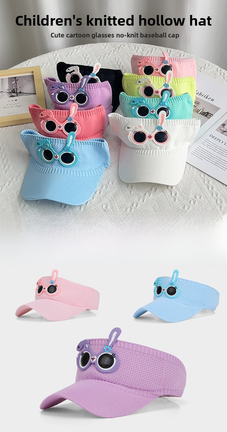 Cute Cartoon Children Unisex Sun Visor Hat In Green Featuring Knitted Polyester Fabric