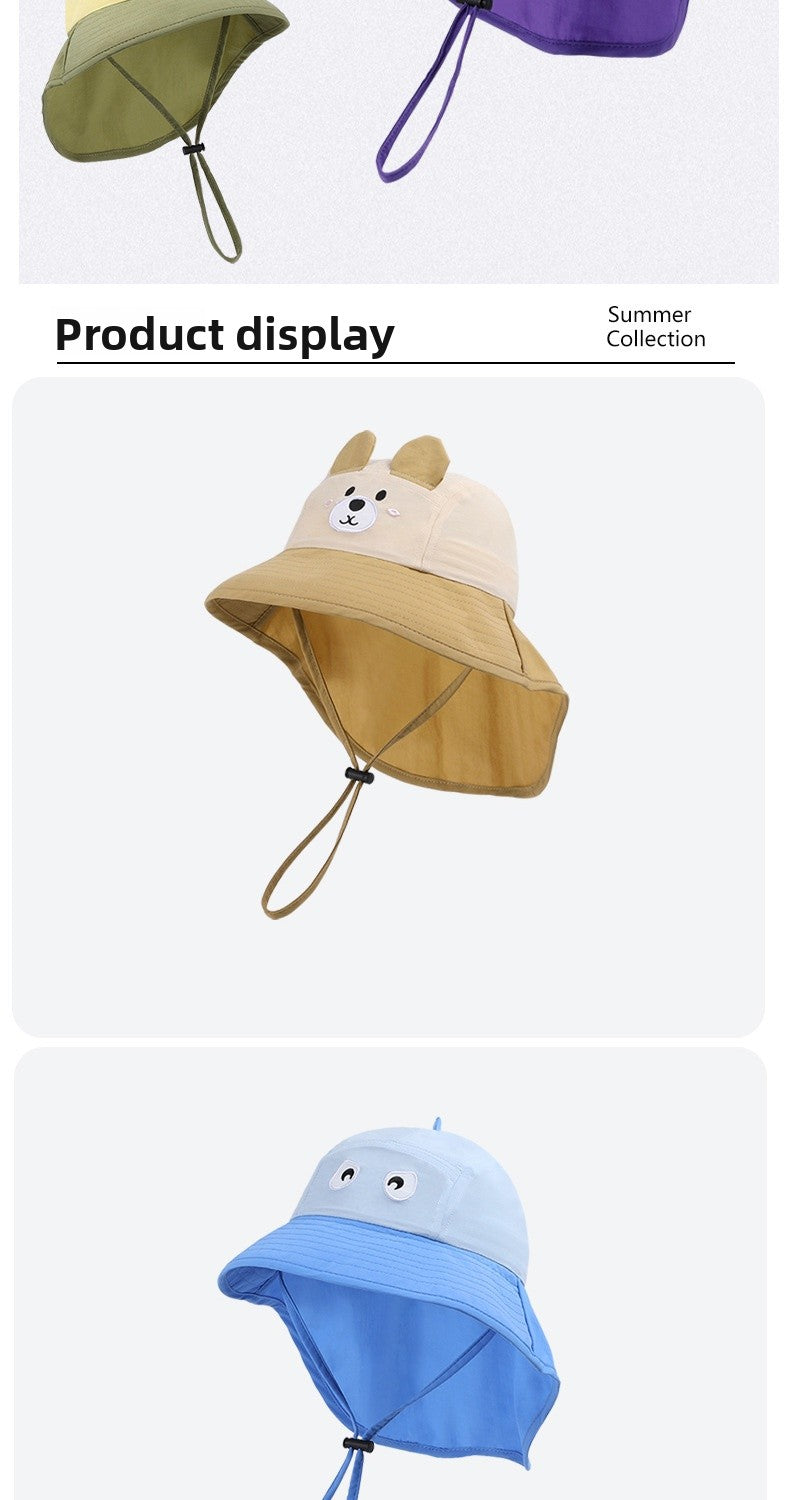 Cute Cartoon Children Unisex Bucket Hat In White Nylon, Stylish And Comfortable Kids Hat