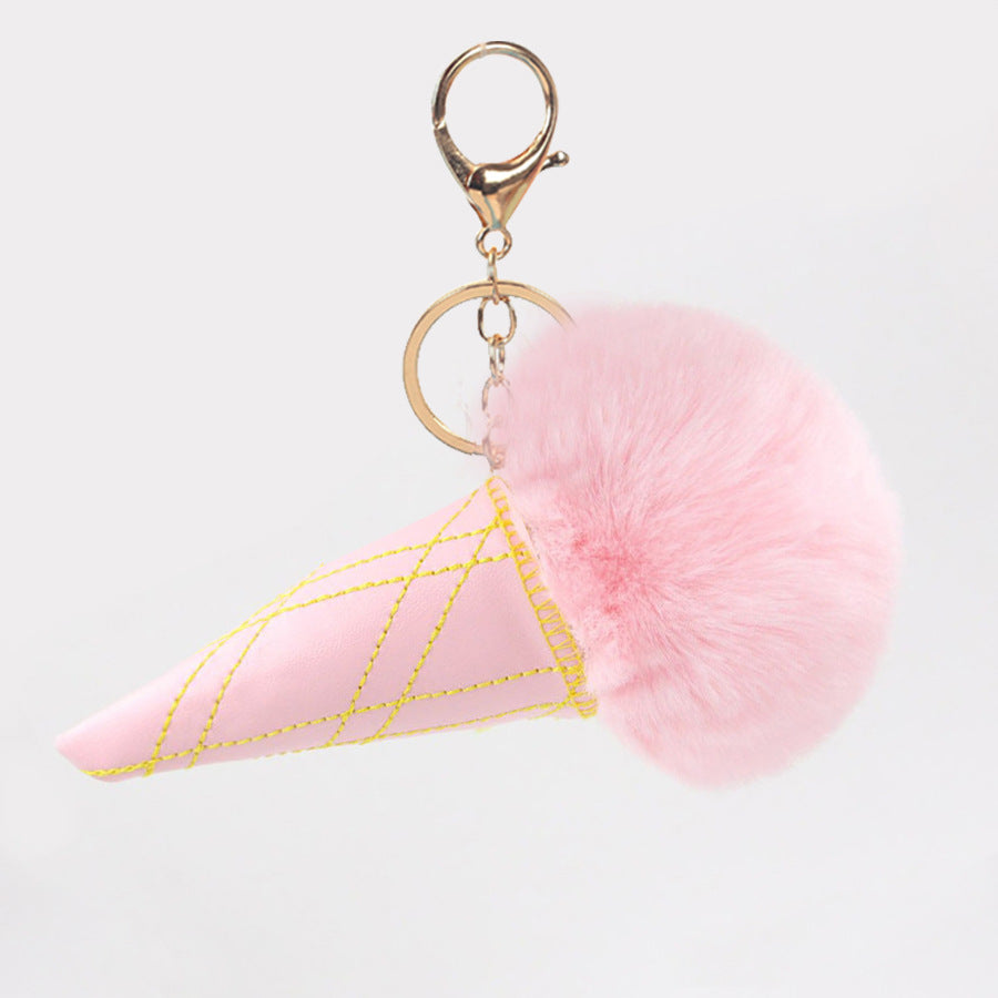 Ice Cream Bag Charm In Faux Rabbit Fur, Cute Bag Pendant Accessory