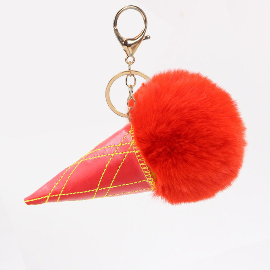 Ice Cream Bag Charm In Faux Rabbit Fur, Cute Bag Pendant Accessory