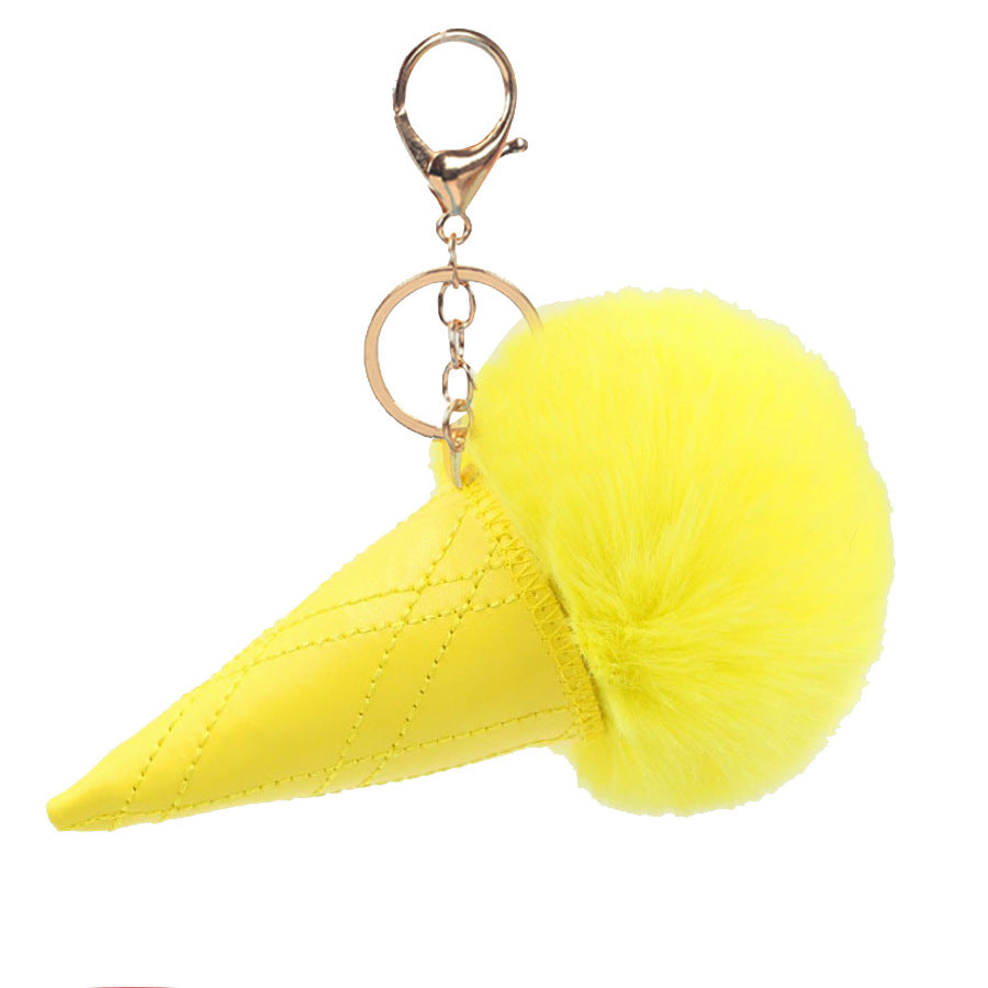 Ice Cream Bag Charm In Faux Rabbit Fur, Cute Bag Pendant Accessory