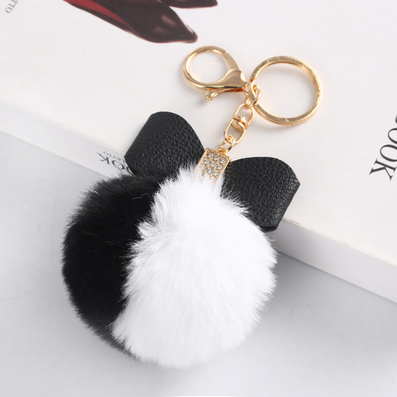 Bow Tie Bag Charm In Faux Rabbit Fur, Stylish Bag Pendant Accessory