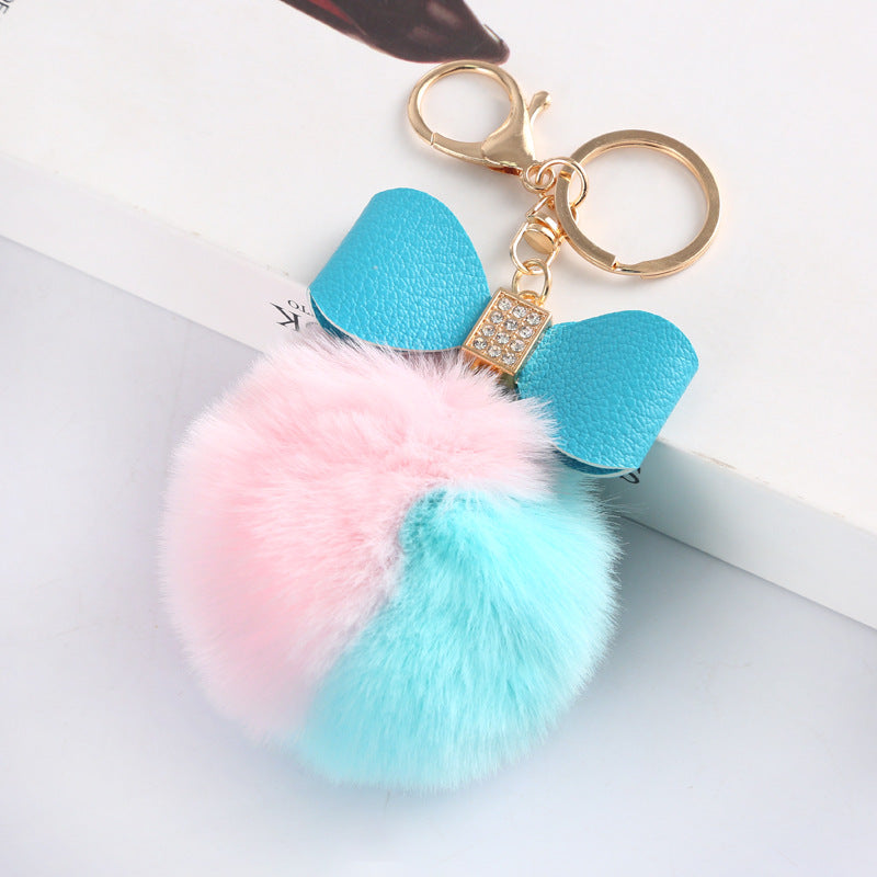 Bow Tie Bag Charm In Faux Rabbit Fur, Stylish Bag Pendant Accessory