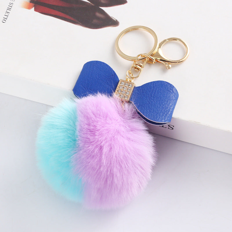 Bow Tie Bag Charm In Faux Rabbit Fur, Stylish Bag Pendant Accessory