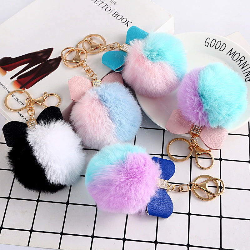 Bow Tie Bag Charm In Faux Rabbit Fur, Stylish Bag Pendant Accessory