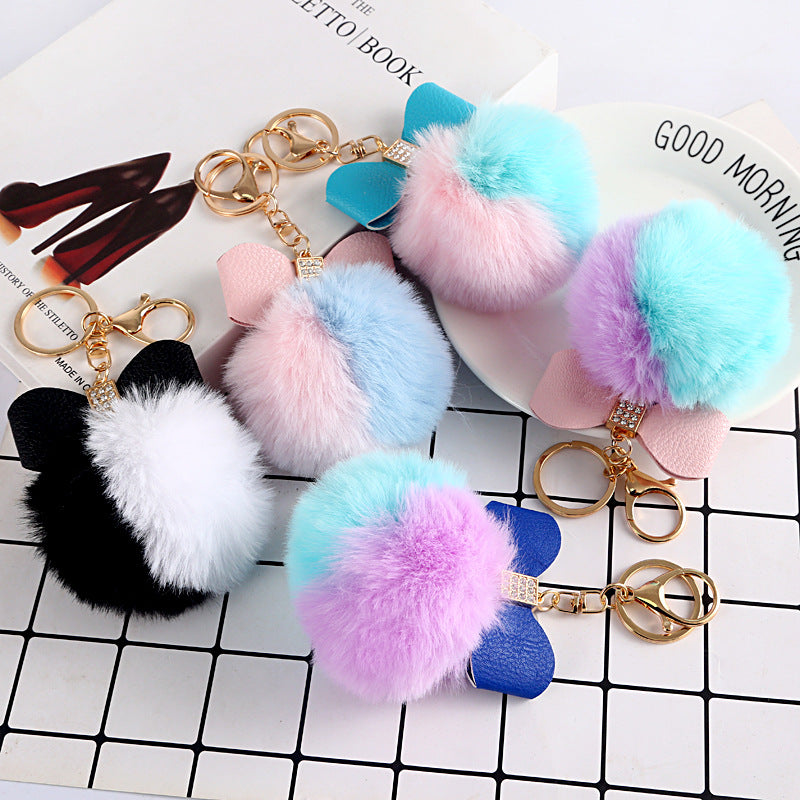 Bow Tie Bag Charm In Faux Rabbit Fur, Stylish Bag Pendant Accessory