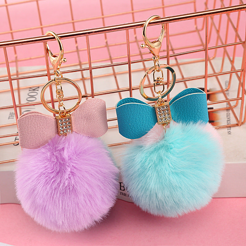 Bow Tie Bag Charm In Faux Rabbit Fur, Stylish Bag Pendant Accessory