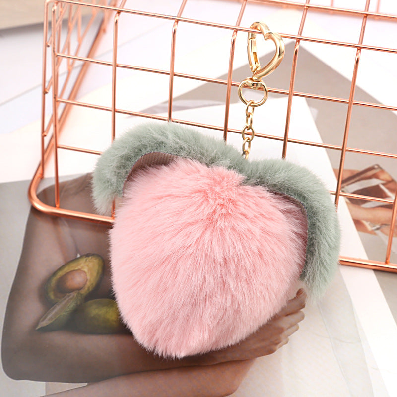 Cute Heart Shape Bag Charm In Faux Rabbit Fur, Stylish Bag Pendant Accessory