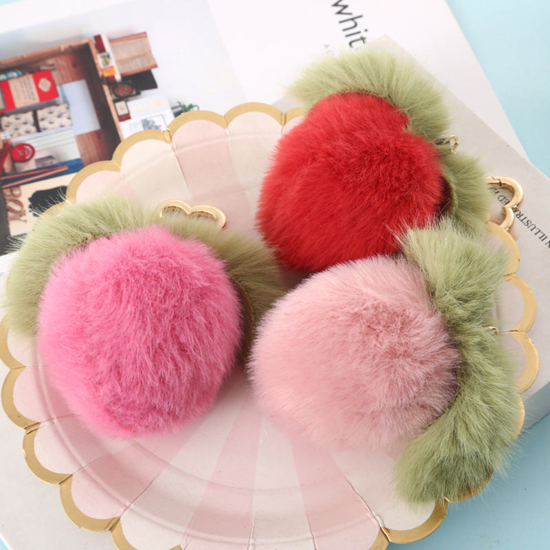 Cute Heart Shape Bag Charm In Faux Rabbit Fur, Stylish Bag Pendant Accessory