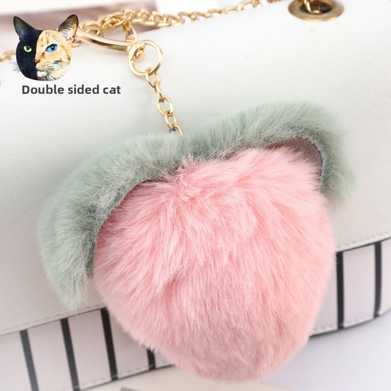 Cute Heart Shape Bag Charm In Faux Rabbit Fur, Stylish Bag Pendant Accessory