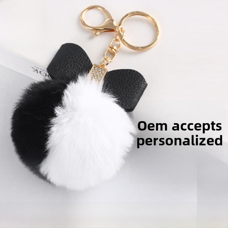 Bow Tie Bag Charm In Faux Rabbit Fur, Stylish Bag Pendant Accessory