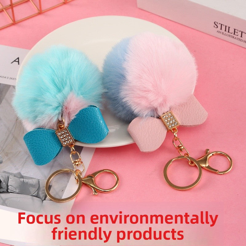 Bow Tie Bag Charm In Faux Rabbit Fur, Stylish Bag Pendant Accessory