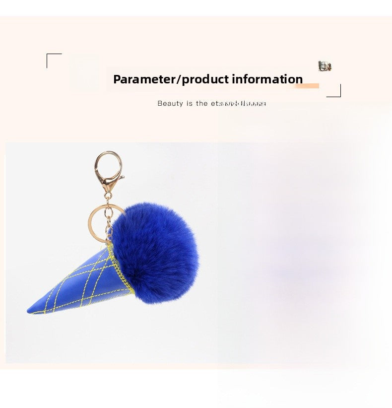 Ice Cream Bag Charm In Faux Rabbit Fur, Cute Bag Pendant Accessory