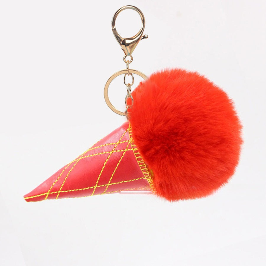 Ice Cream Bag Charm In Faux Rabbit Fur, Cute Bag Pendant Accessory