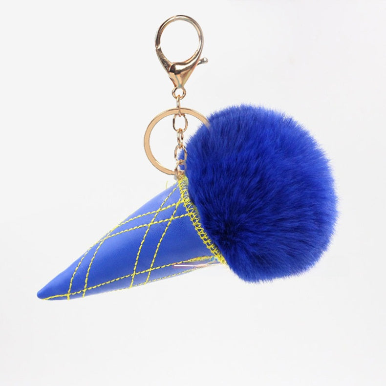 Ice Cream Bag Charm In Faux Rabbit Fur, Cute Bag Pendant Accessory