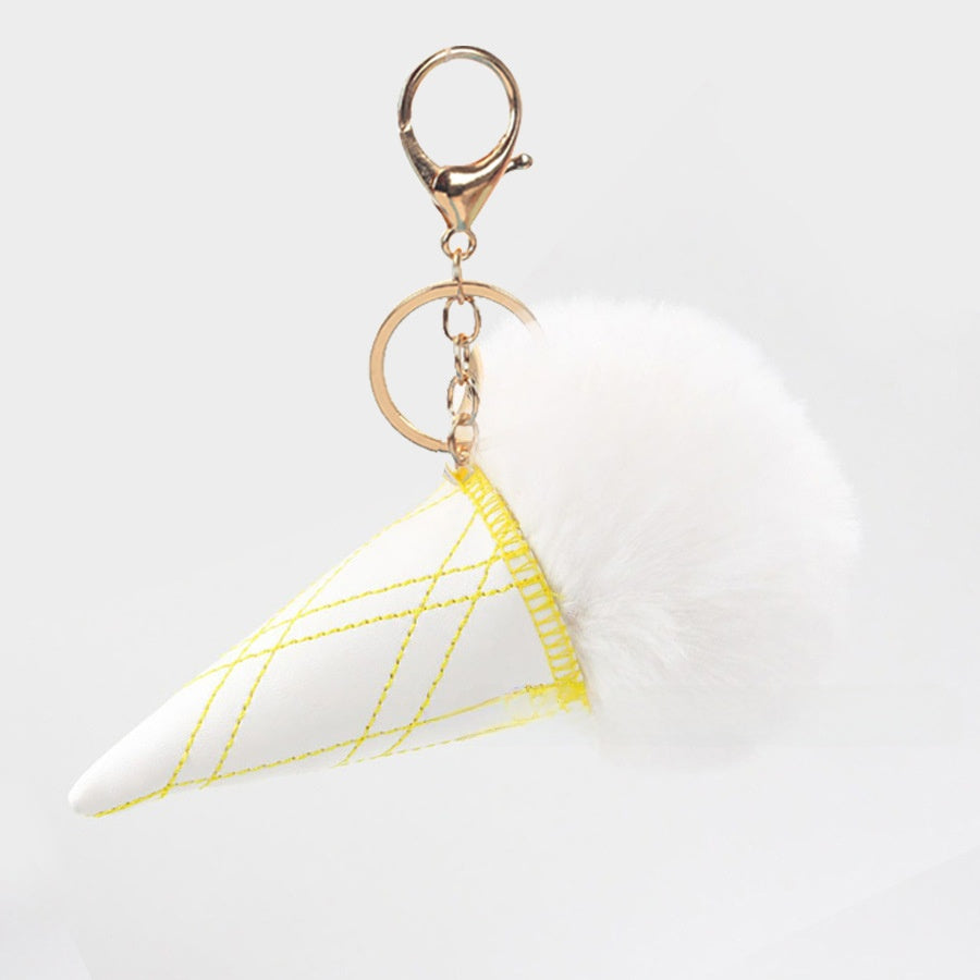 Ice Cream Bag Charm In Faux Rabbit Fur, Cute Bag Pendant Accessory