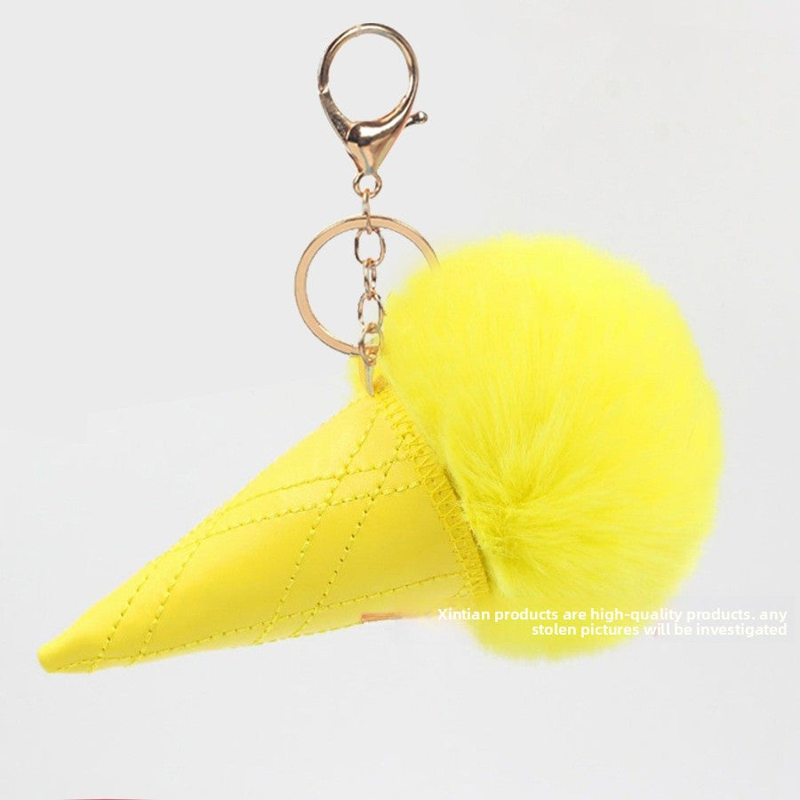 Ice Cream Bag Charm In Faux Rabbit Fur, Cute Bag Pendant Accessory