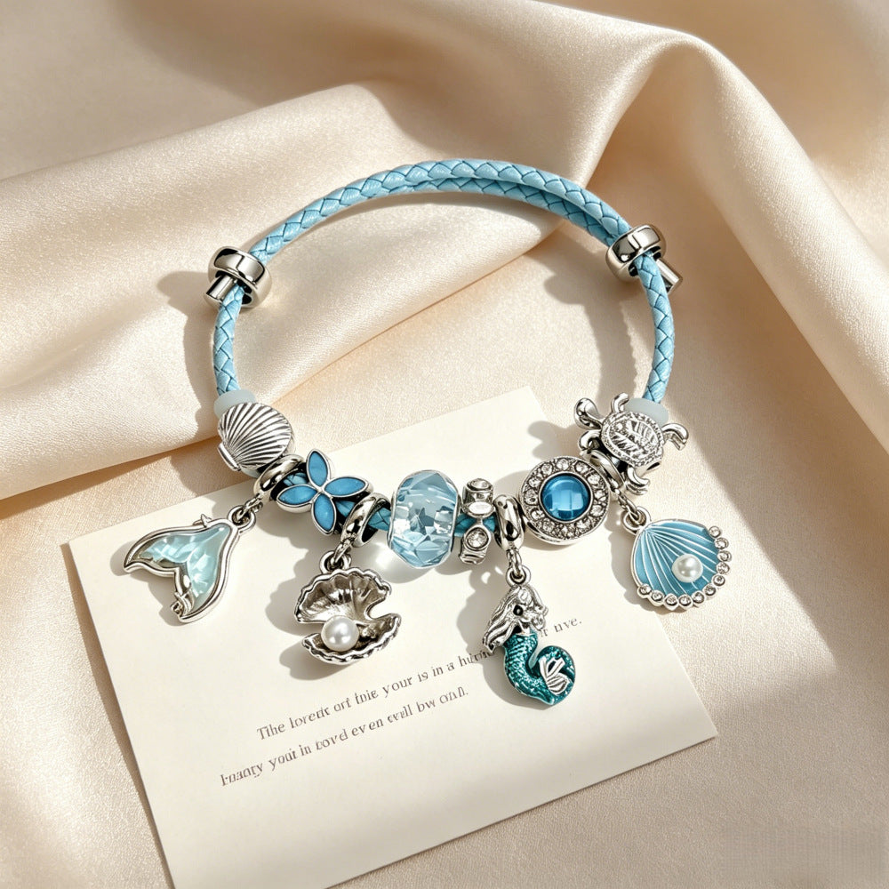Mermaid Beaded Blue Shell Bracelet For Women In Marine Style With Cord String Chain