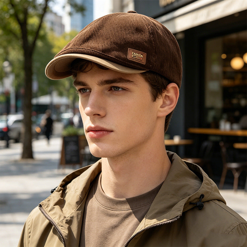 Men's Casual Wide Brim Baseball Cap With Stripe Pattern, UV Protection, Made Of Polyester