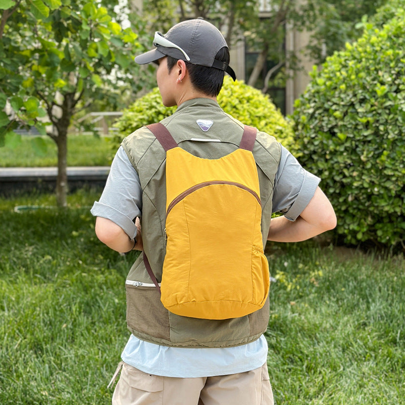 Color Block Hiking Backpack In Polyester With Sewing Thread, Lightweight And 11 Inch Size For  Spring And Summer