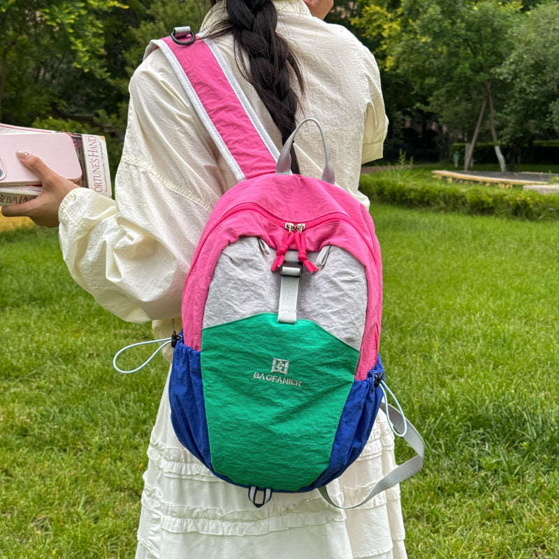 Color Block Nylon Hiking Backpack, Lightweight And Durable, Suitable For Summer, Fits 14 Inch Devices