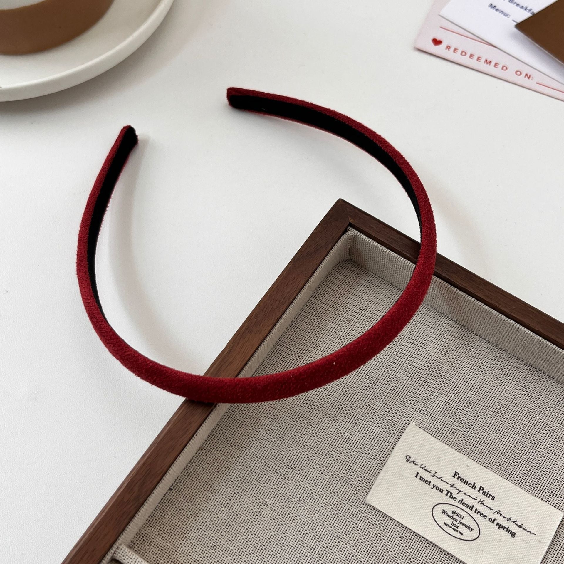 New Style Solid Color Velvet Hair Band For Women In Beige